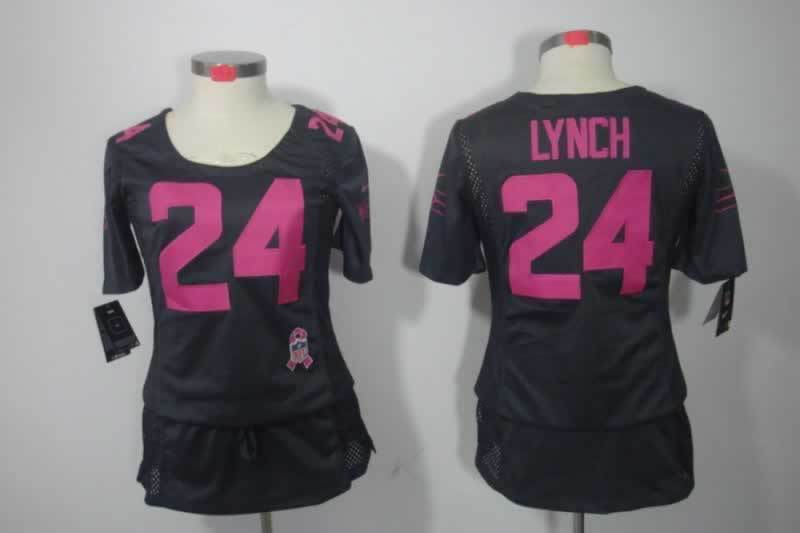 Seahawks 2021/22 Lynch #24 Black/Pink Women NFL Jersey