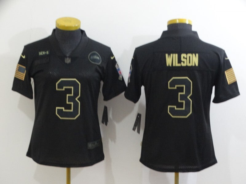Seahawks 2021/22 Wilson #3 Black/Yellow Women NFL Jersey