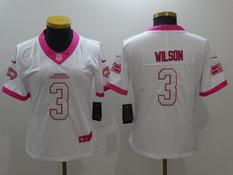 Seahawks 2021/22 Wilson #3 White/Pink Women NFL Jersey