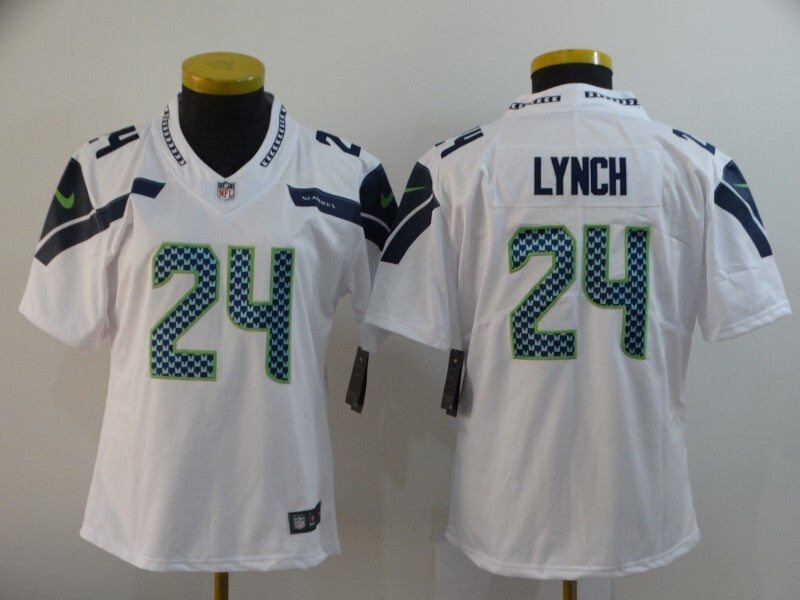 Seahawks 2022/23 Lynch #24 White/Navy Women NFL Jersey