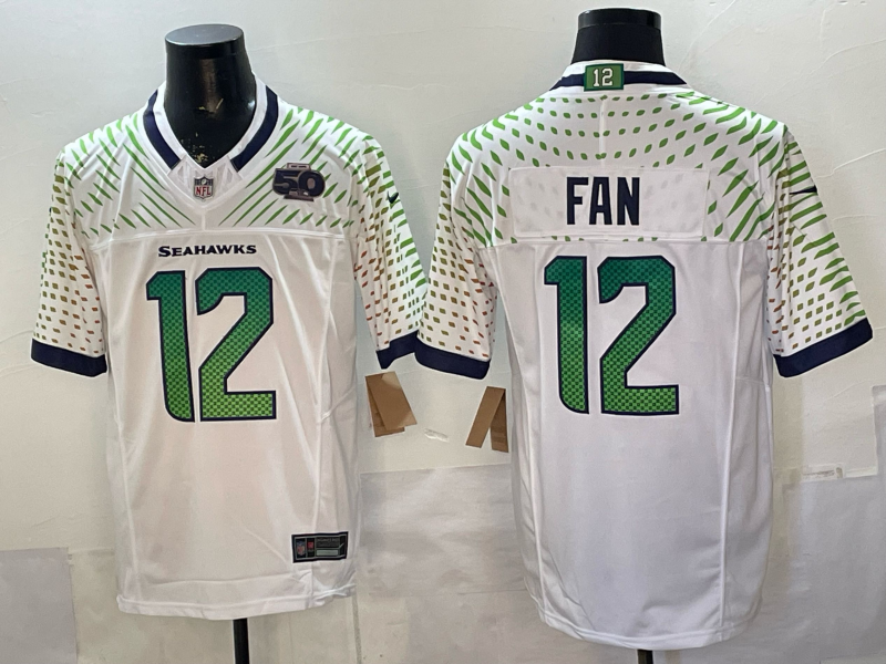 Seahawks 25/26 Fan #12 White/Green Women NFL Jersey