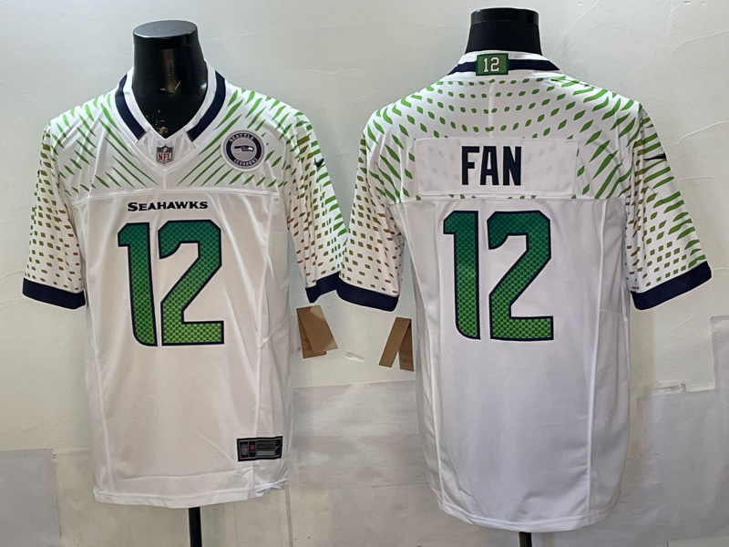 Seahawks 25/26 Fan #12 White/Green Women NFL Jersey