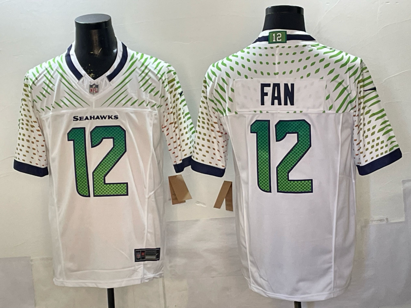 Seahawks 25/26 Fan #12 White/Green Women NFL Jersey