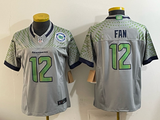 Seahawks 25/26 Fan #12 Wolf Gray/Green Women NFL Jersey