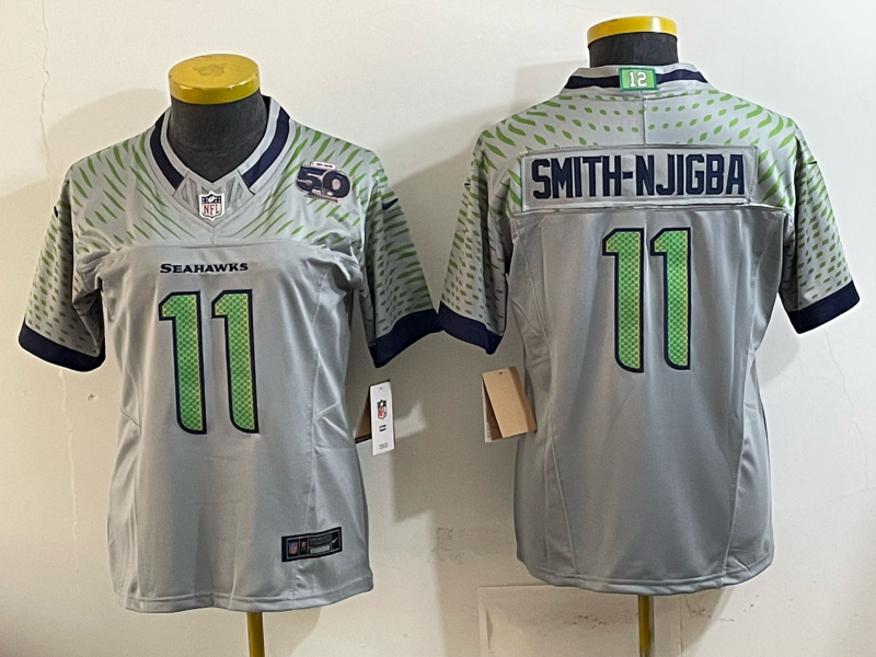 Seahawks 25/26 Smith-Njigba #11 Wolf Gray/Green Women NFL Jersey