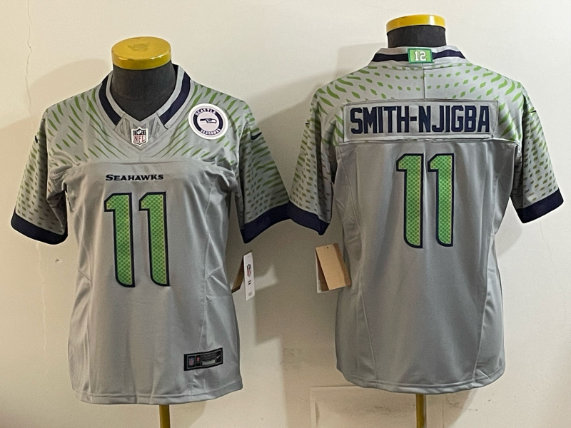 Seahawks 25/26 Smith-Njigba #11 Wolf Gray/Green Women NFL Jersey