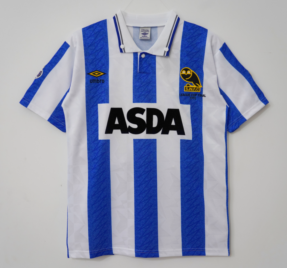 Sheffield Wednesday 1991 Retro White/Blue Stripes Jersey