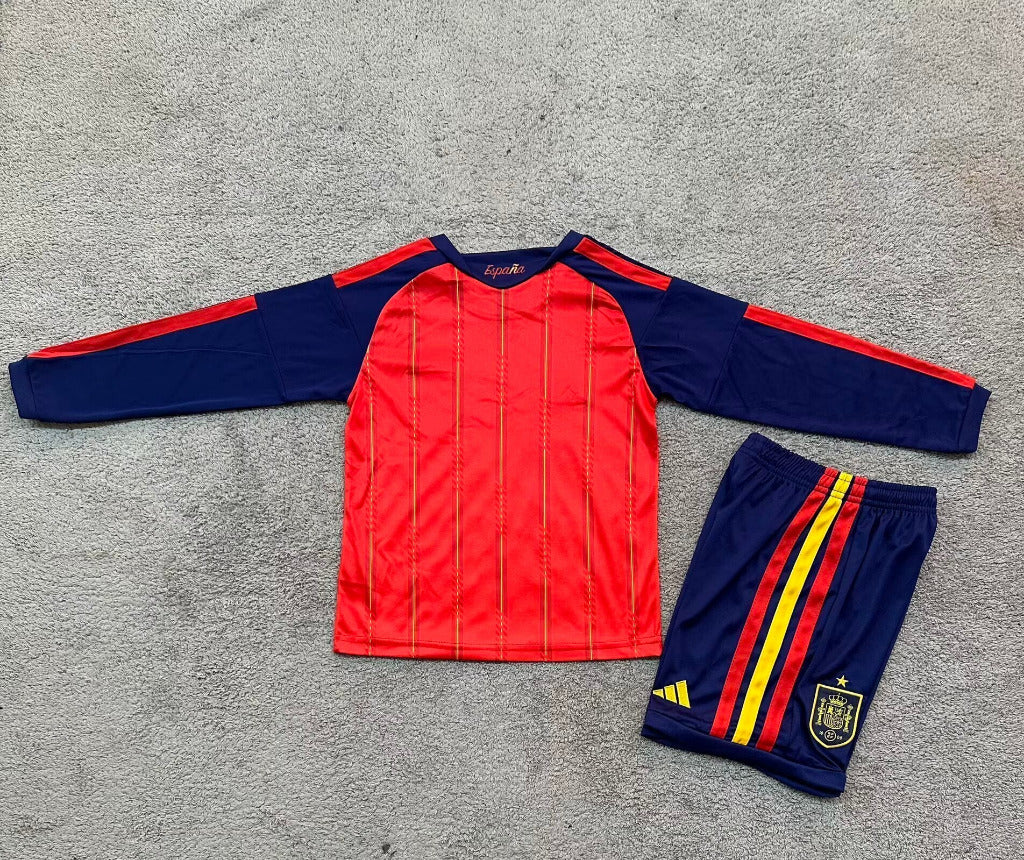 Spain 2026 Red Home Long Sleeve Kids Jersey Set