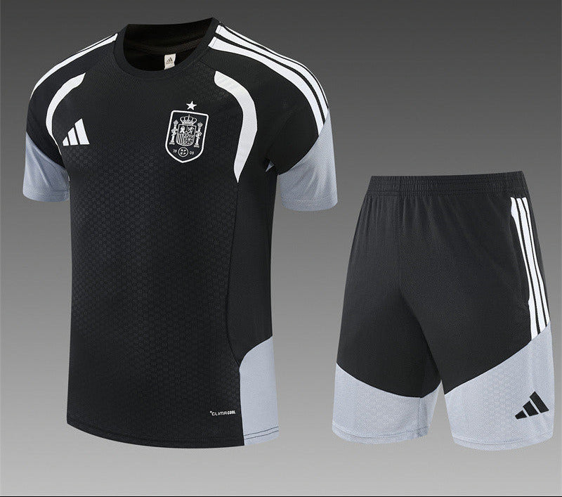 Spain 2026 World Cup Black/White Stripes/Gray Training Kids Jersey Set