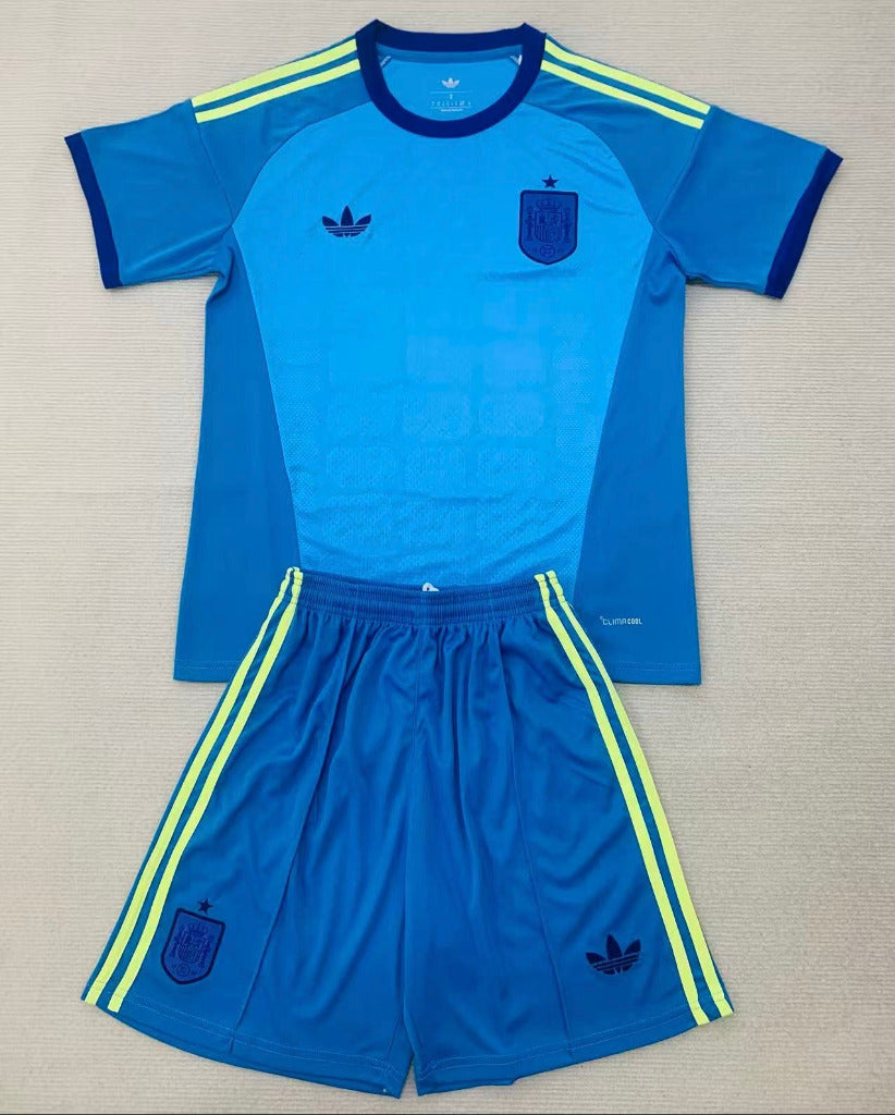 Spain 26/27 Blue/Yellow Stripes Goalkeeper Kids Jersey Set