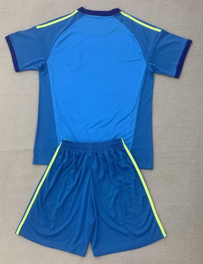 Spain 26/27 Blue/Yellow Stripes Goalkeeper Kids Jersey Set