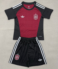 Spain 26/27 Dark Maroon/Black/White Stripes Goalkeeper Kids Jersey Set