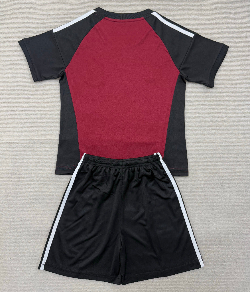 Spain 26/27 Dark Maroon/Black/White Stripes Goalkeeper Kids Jersey Set