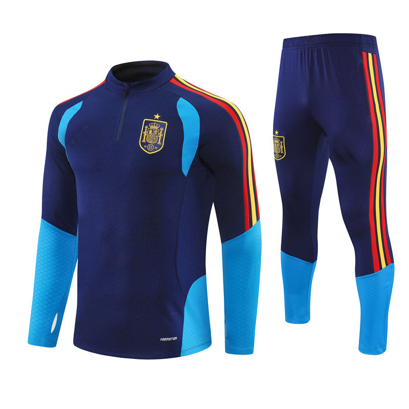 Spanish 26/27 Dark Blue/Light Blue with Red/Yellow Stripes Training Tracksuit Set