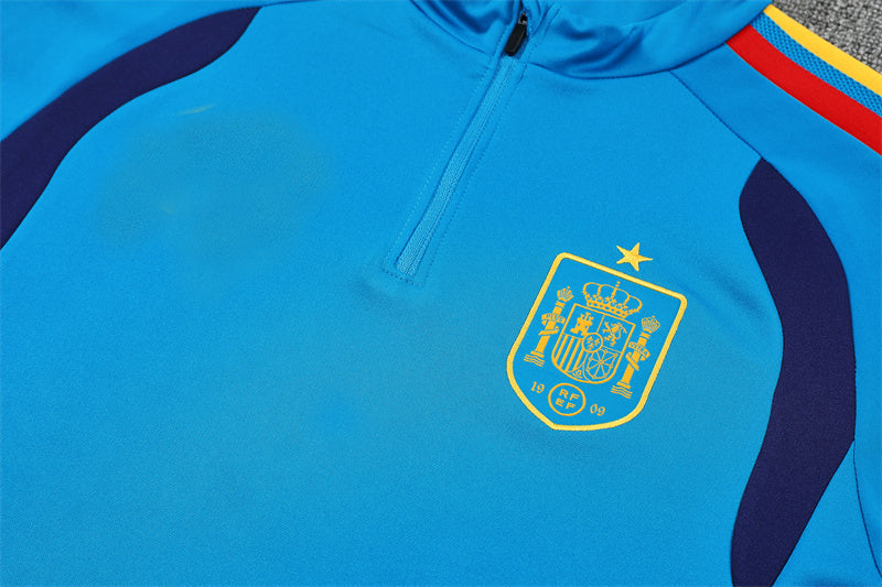 Spanish 26/27 Light Blue/Navy Blue with Red/Yellow Stripes Training Tracksuit Set