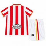 Sporting Gijon 26/27 White/Red Vertical Stripes Home Kids Jersey Set