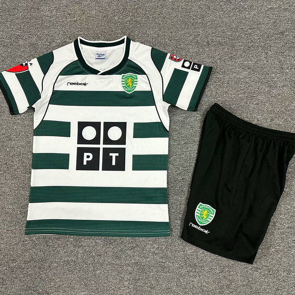 Sporting Lisbon 2001/03 Vintage Retro Green/White Kids Jersey Set