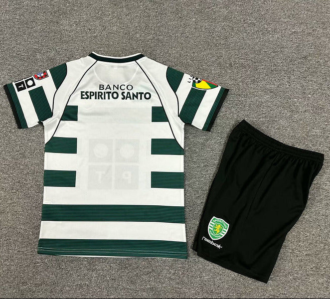 Sporting Lisbon 2001/03 Vintage Retro Green/White Kids Jersey Set