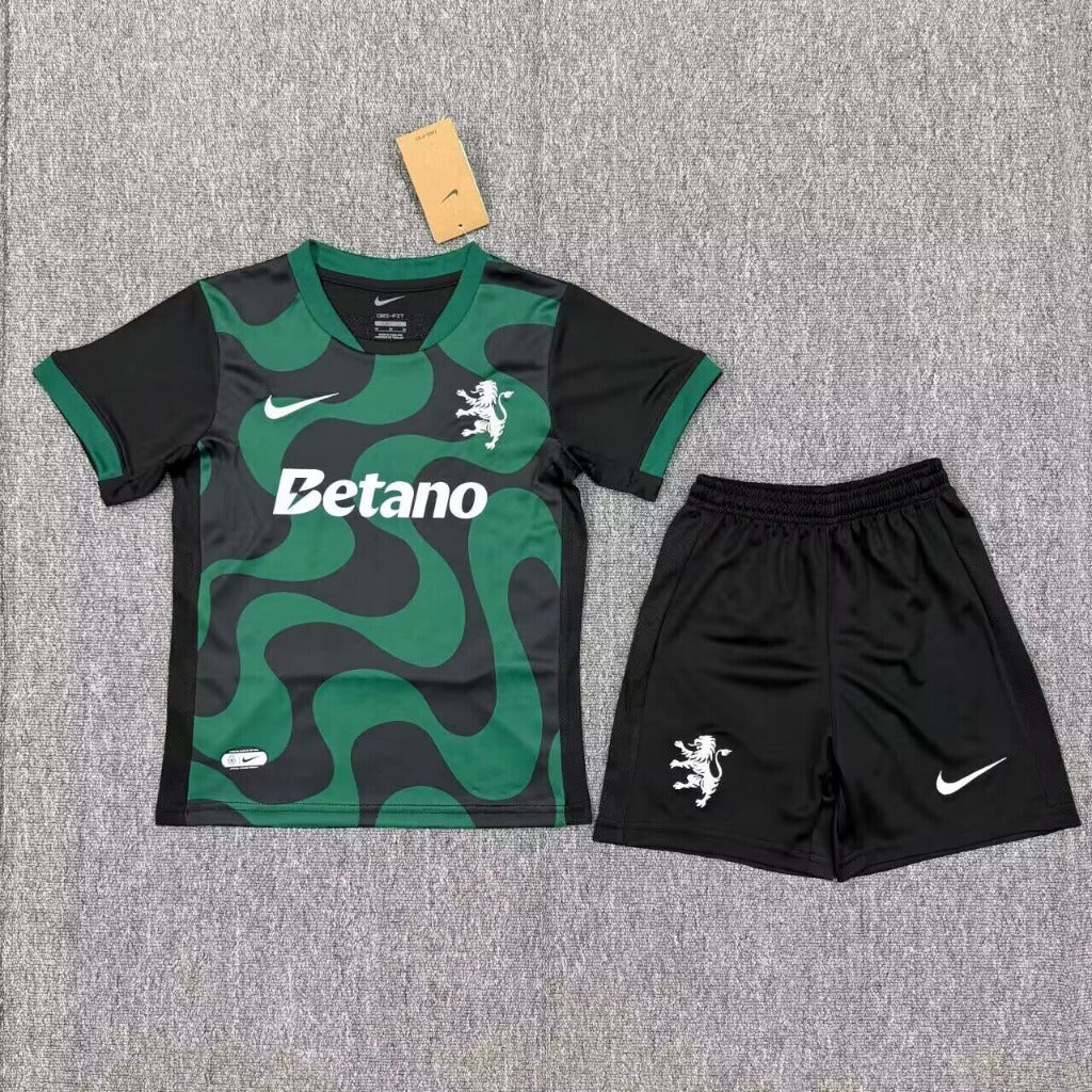 Sporting Lisbon 25/26 Green/Black Away Kids Jersey Set