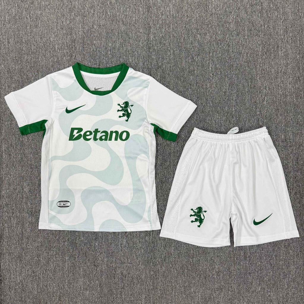 Sporting Lisbon 25/26  White/Green Away Kids Jersey Set