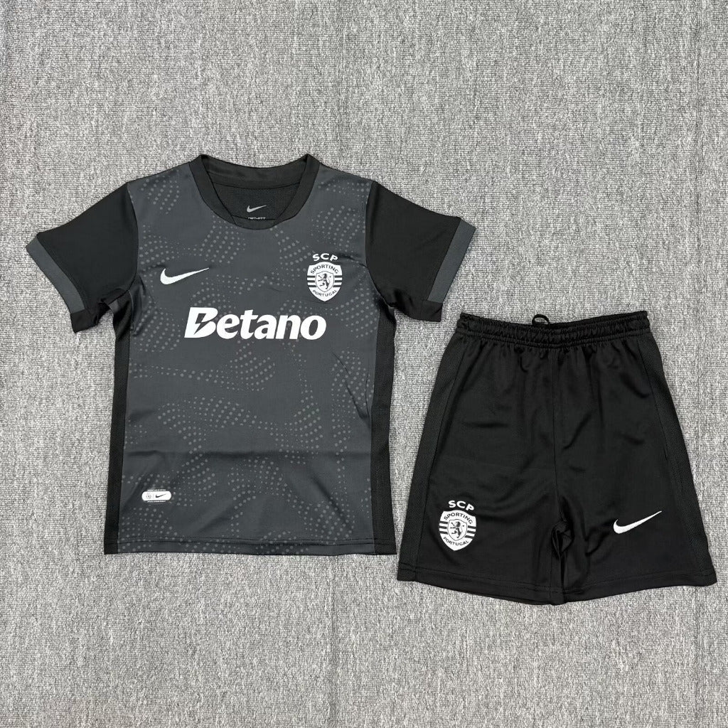 Sporting Lisbon 25/26 Black Third Away Kids Jersey Set