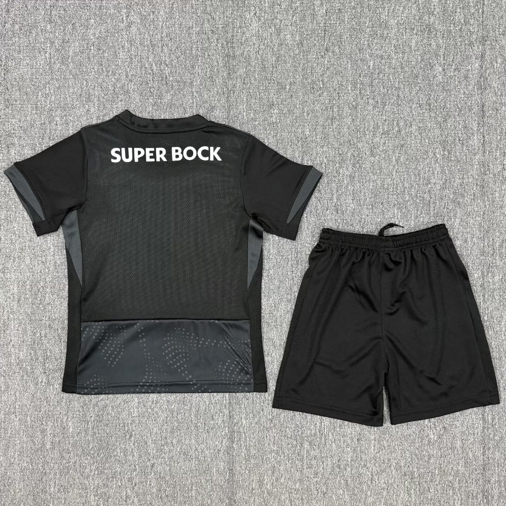 Sporting Lisbon 25/26 Black Third Away Kids Jersey Set