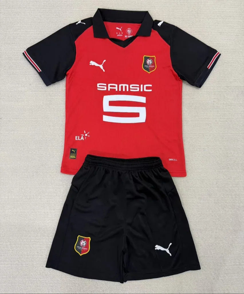 Stade Rennais 25/26 Home Kids Kit – Red & Black Youth Jersey Set ...