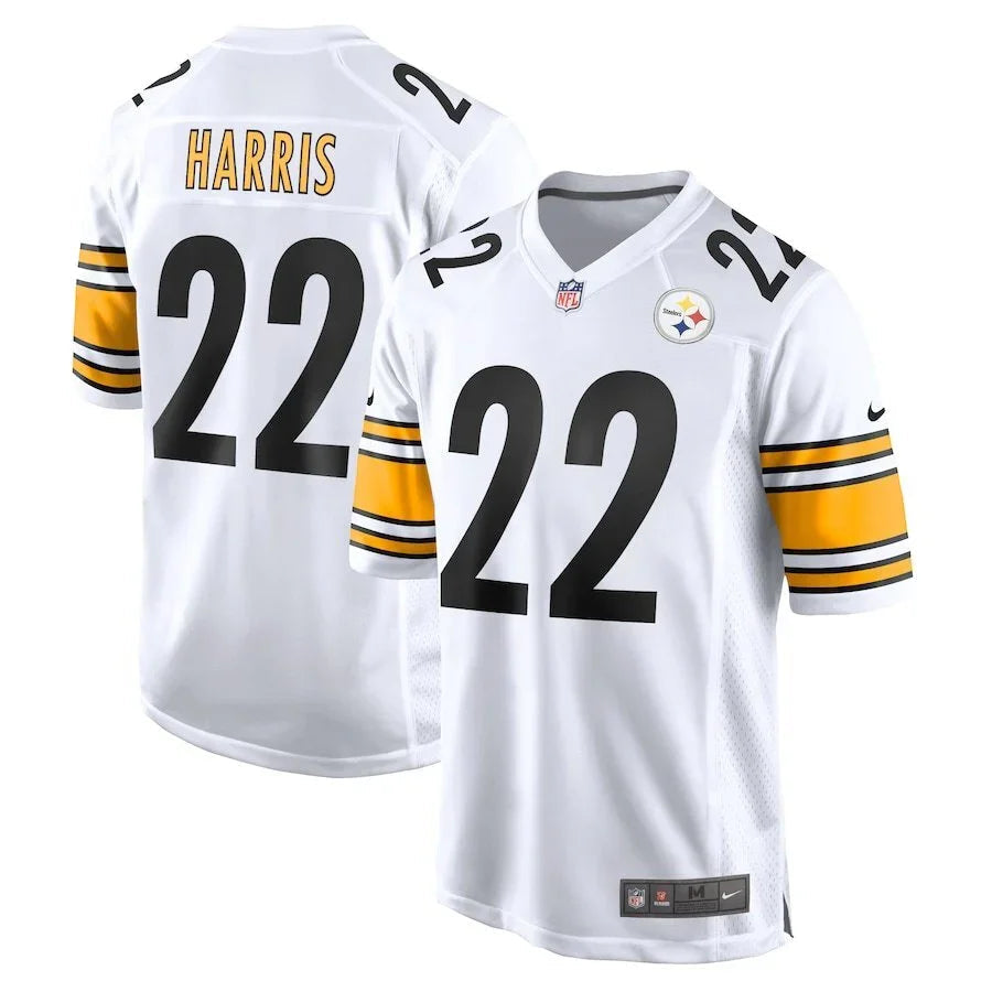 Steel Man 25/26 Harris #22 White/Orange NFL Game Jersey