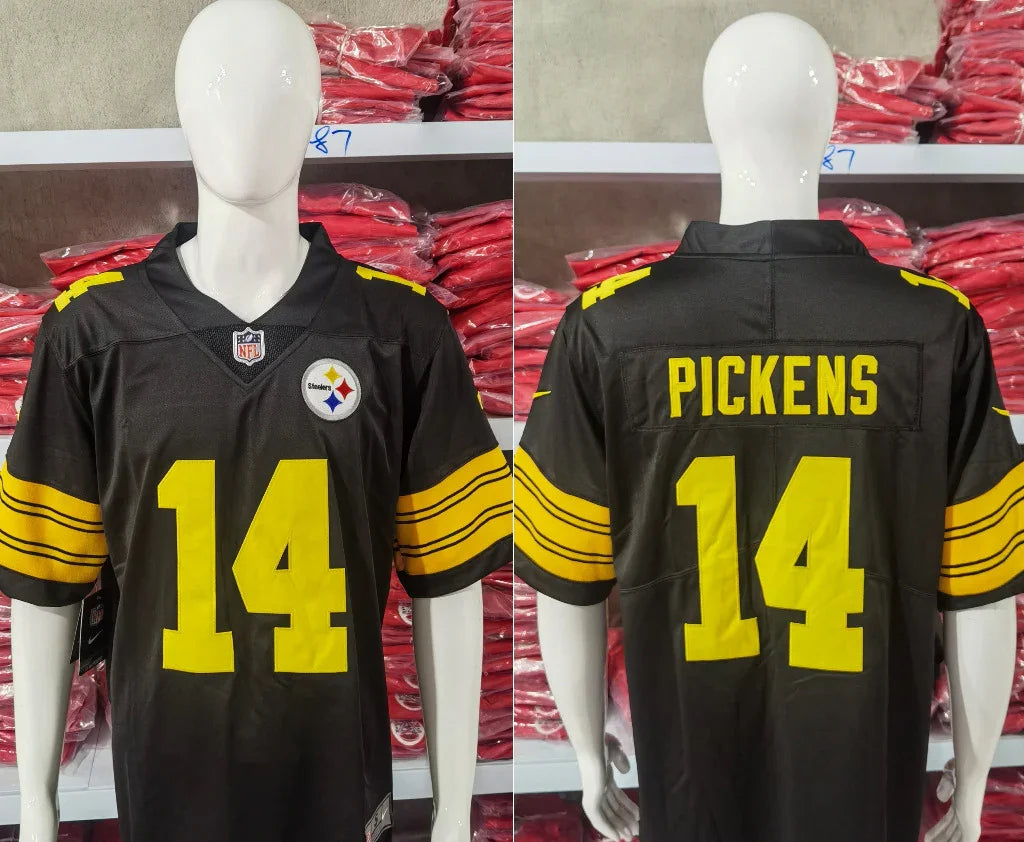 Steel Man 25/26 Pickens #14 Black/Yellow NFL Game Jersey