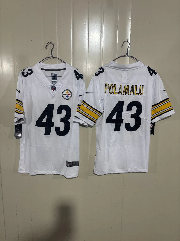 Steel Man 25/26 Polamalu #43 White/Orange NFL Game Jersey