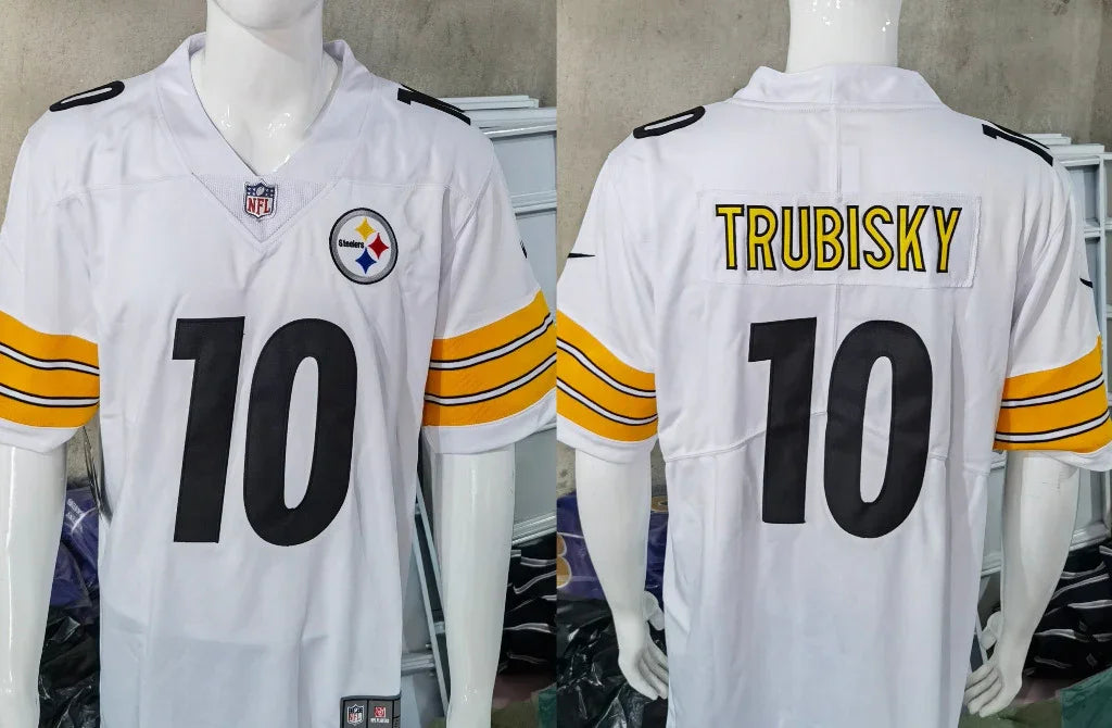 Steel Man 25/26 Trubisky #10 White/Yellow NFL Game Jersey