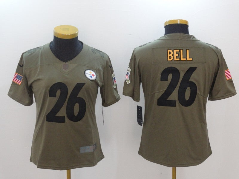 Steelers 2021/22 Bell #26 Olive/Black Women NFL Jersey