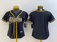 Steelers 2021/22 Black/Yellow Women NFL Baseball Style Jersey