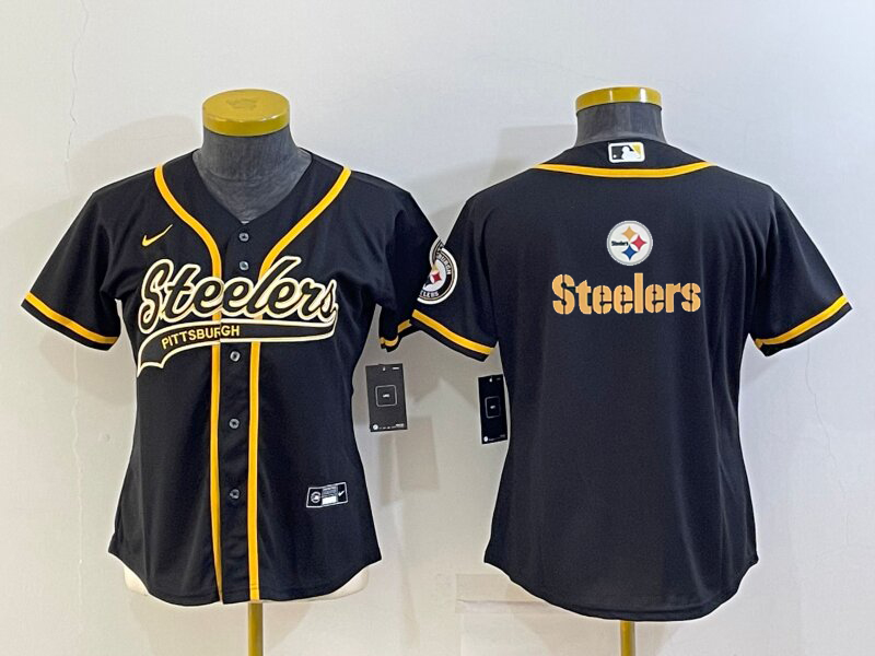 Steelers 2021/22 Black/Yellow Women NFL Baseball Style Jersey
