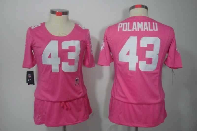 Steelers 2021/22 Polamalu #43 Pink/White Women NFL Jersey