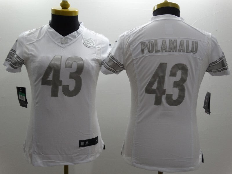 Steelers 2021/22 Polamalu #43 White/Gray Women NFL Jersey