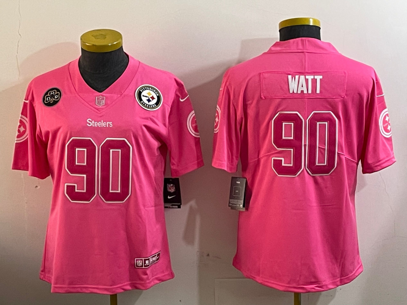 Steelers 2022/23 Watt #90 Pink/White Women NFL Jersey