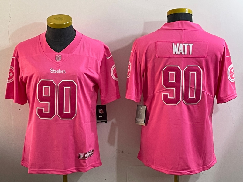 Steelers 2022/23 Watt #90 Pink/White Women NFL Jersey