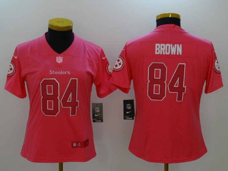 Steelers 2023/24 Brown #84 Pink/White Women NFL Jersey