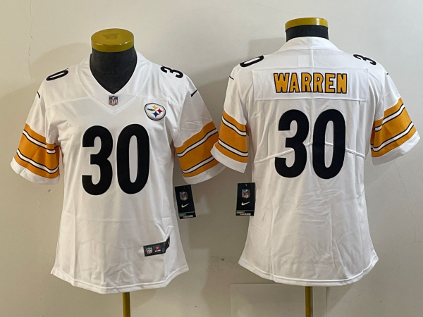 Steelers 2023/24 Warren #30 White/Black/Yellow Women NFL Jersey