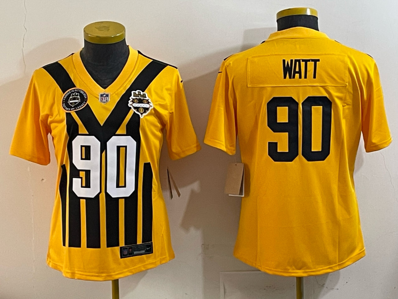Steelers 25/26 Watt #90 Yellow/Black Women NFL Jersey