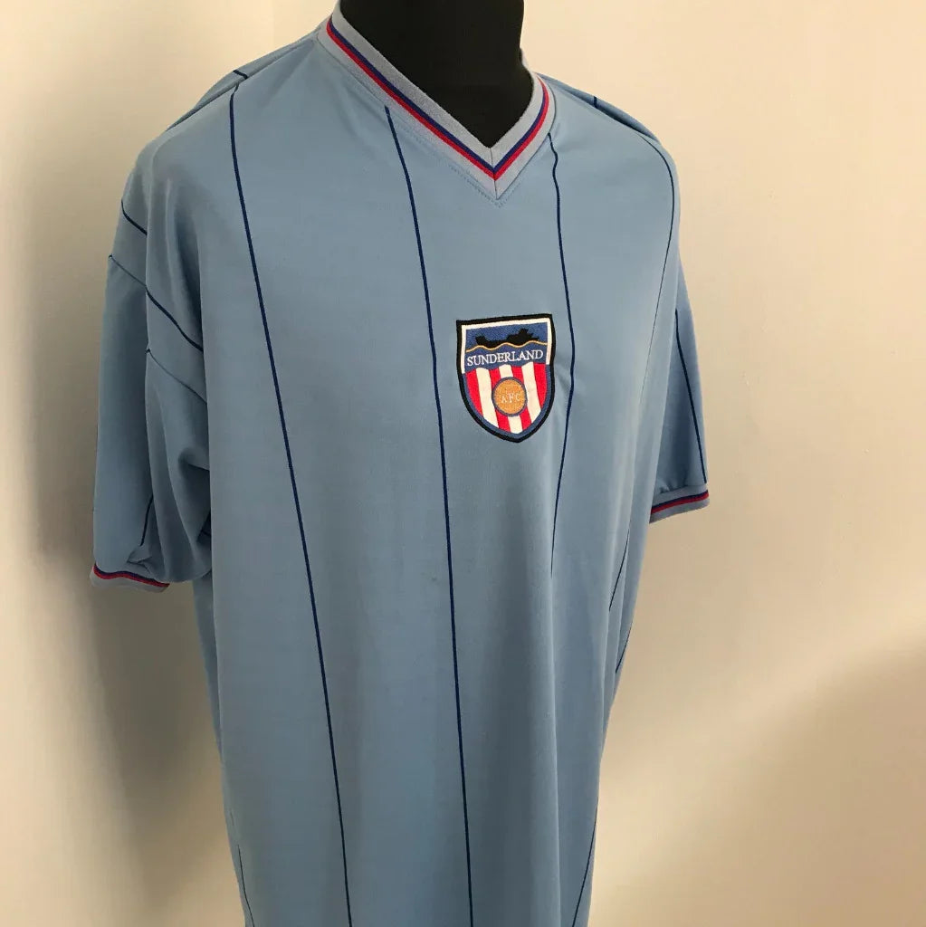 Sunderland 1981/83 Vintage Retro Sky Blue/Navy/Red Pinstripes Away Jersey