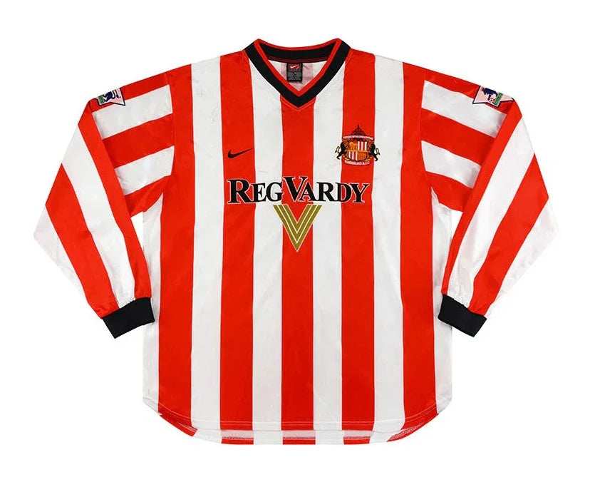 Sunderland 2000/01 Vintage Retro Red/White Stripes Home Long Sleeve Jersey