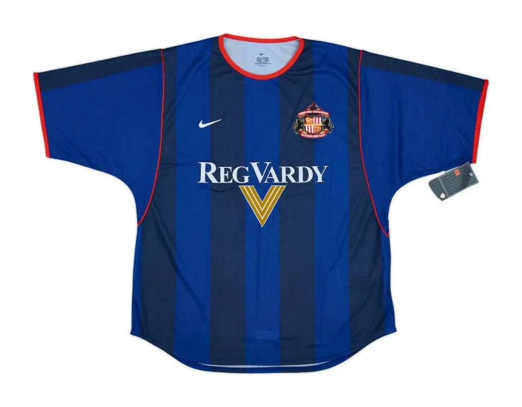 Sunderland 2001/02 Vintage Retro Blue/Navy/Red Stripes Away Jersey