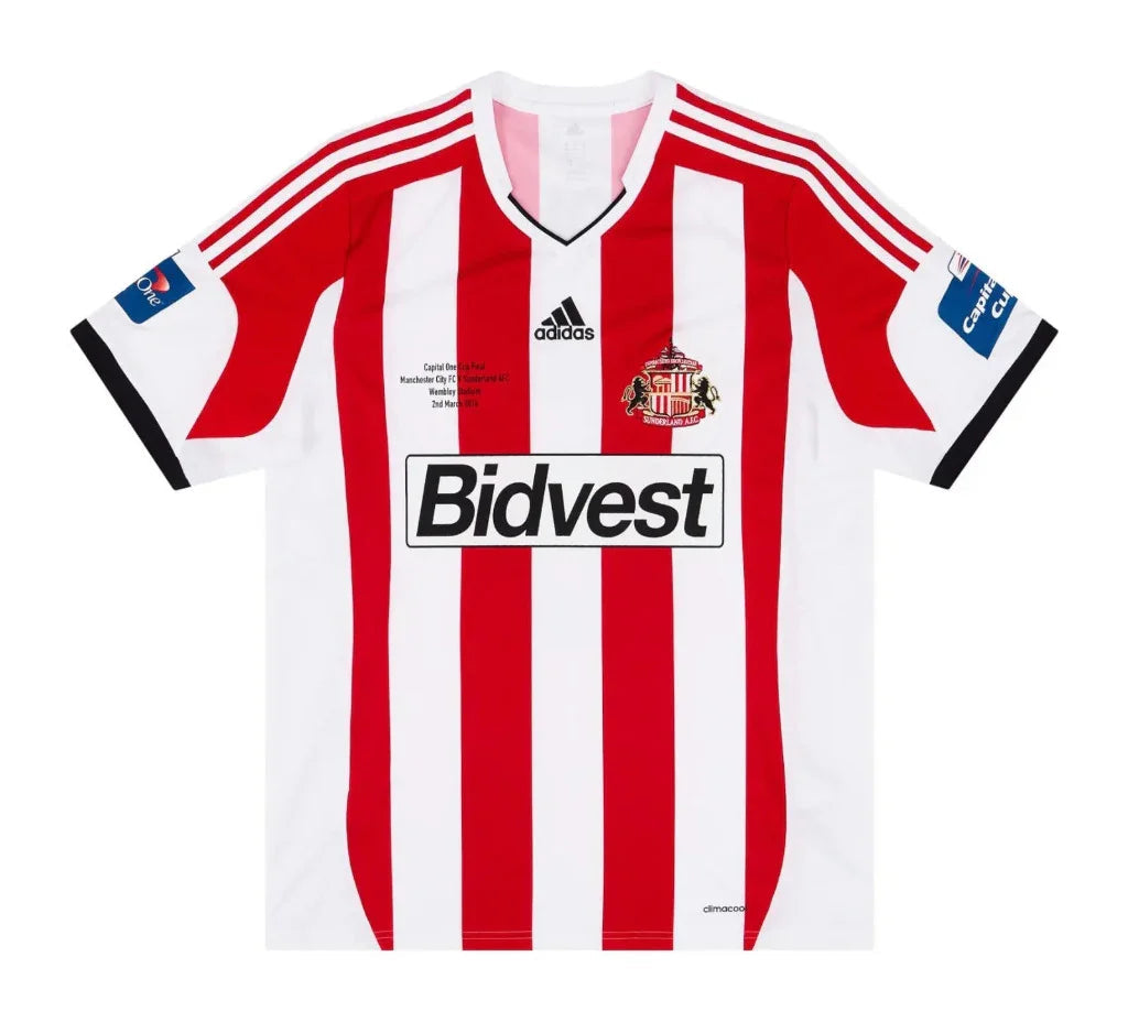Sunderland 2013/14 Vintage Retro White/Red/Black EFL Cup Final Stripes Jersey