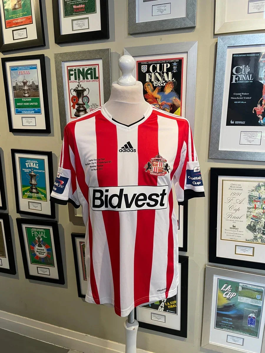 Sunderland 2013/14 Vintage Retro White/Red/Black EFL Cup Final Stripes Jersey