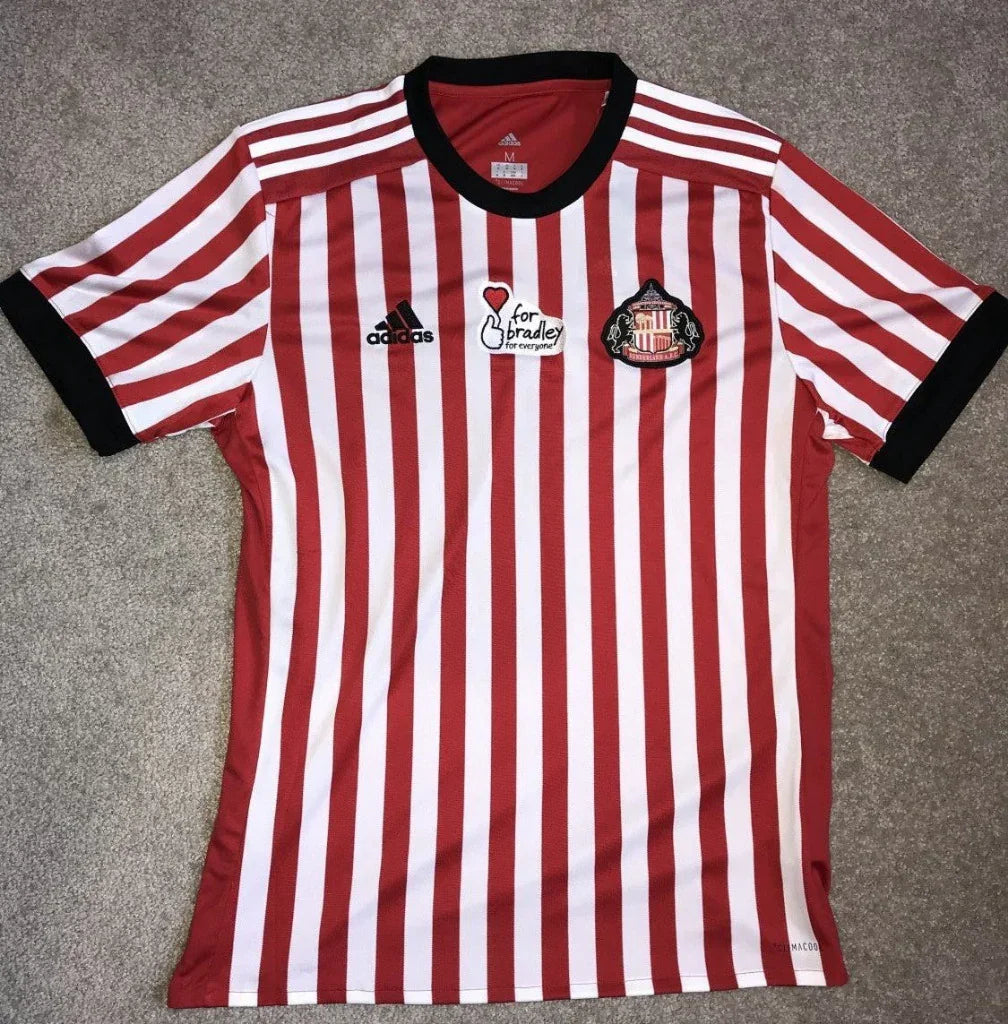 Sunderland 2017/18 Retro Red/White/Black Stripes Home V2 Jersey