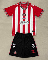 Sunderland 25/26 Red/White/Black Stripes Home Kids Jersey Set