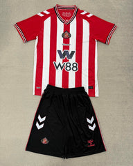 Sunderland 25/26 Red/White/Black Stripes Home Kids Jersey Set
