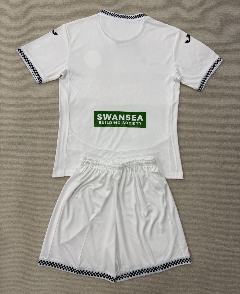 Swansea City 25/26 White/Black Home Kids Jersey Set